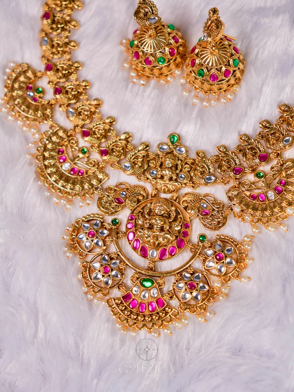Anjali Temple Lakshmi Jadua Kundan Necklace Set