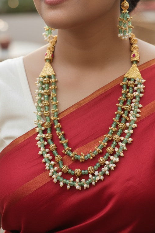 3 Layer Mint Green Necklace Set