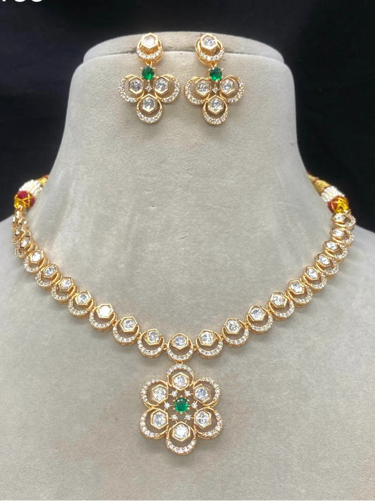 Gia Emerald Bloom Polki Necklace Set