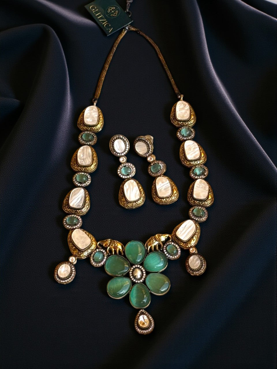 Victorian Mint Green & White Floral Necklace Set