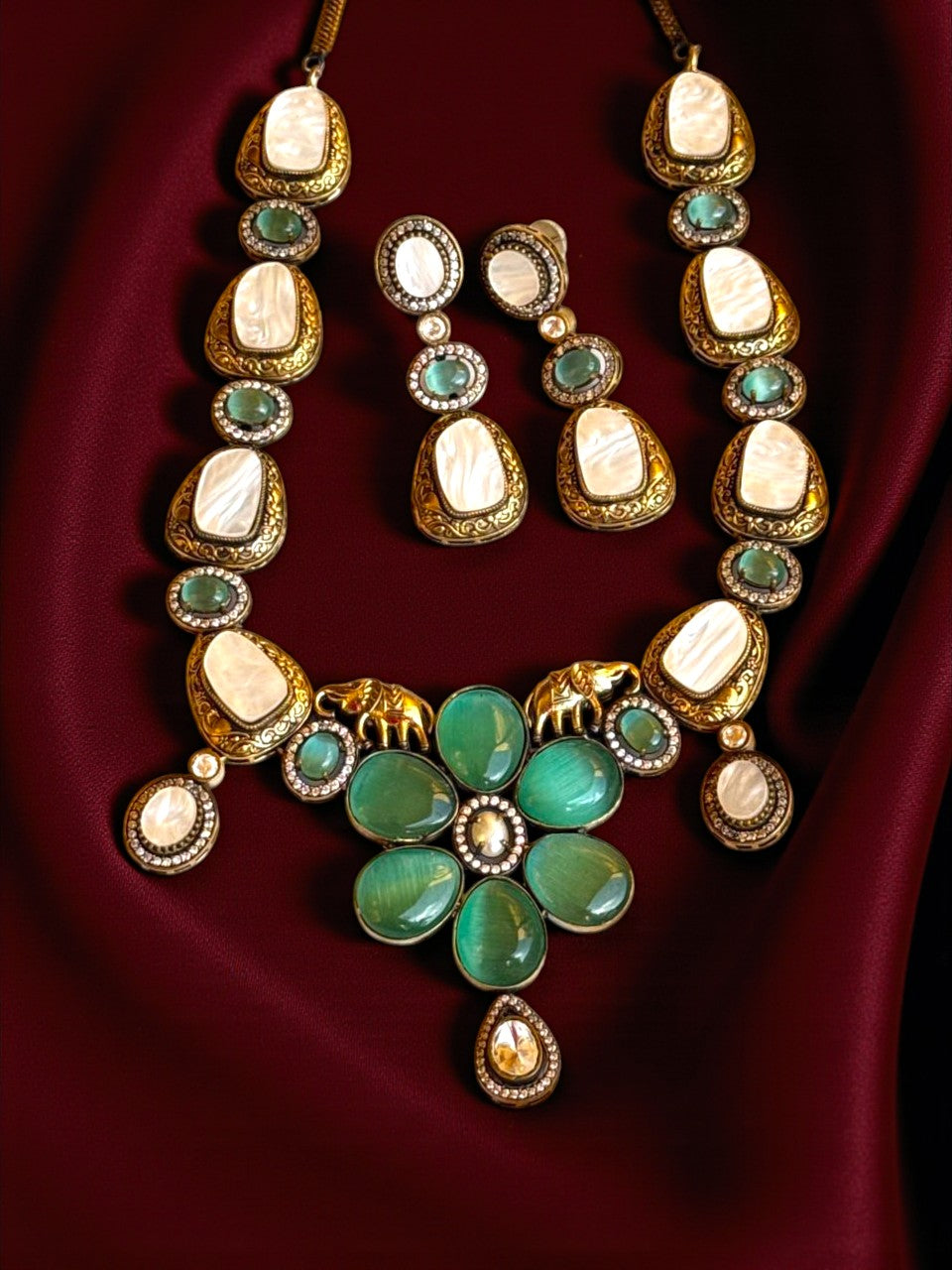 Victorian Mint Green & White Floral Necklace Set