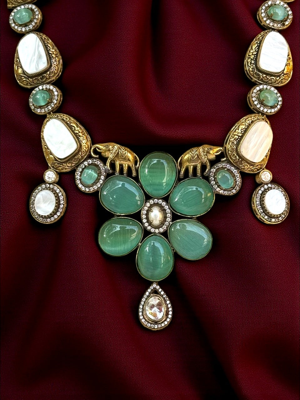 Victorian Mint Green & White Floral Necklace Set