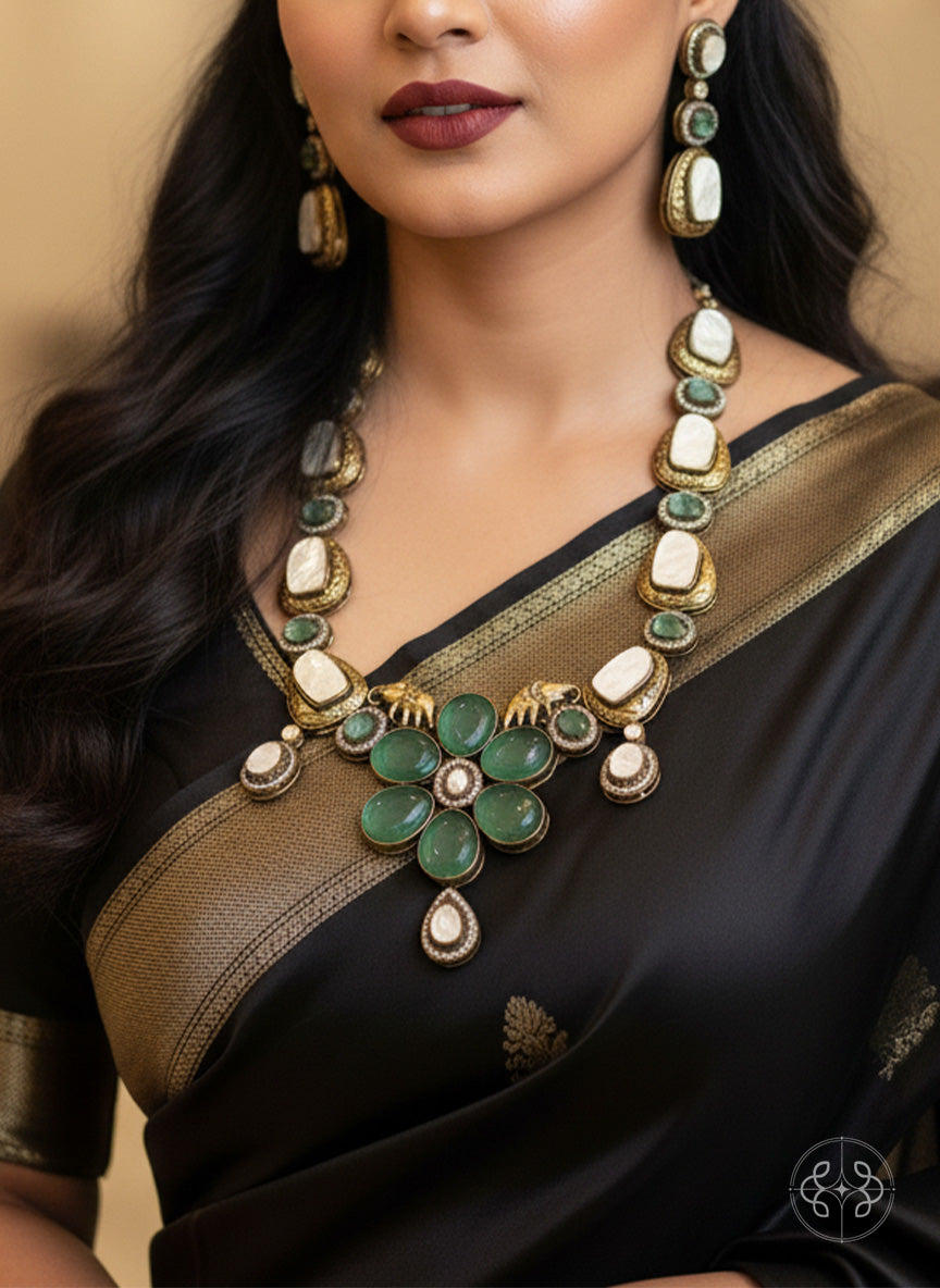 Victorian Mint Green & White Floral Necklace Set