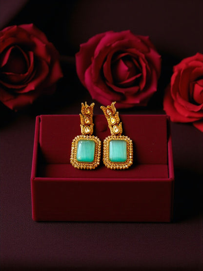 Mint Green Polki Pendant Fusion Necklace Set