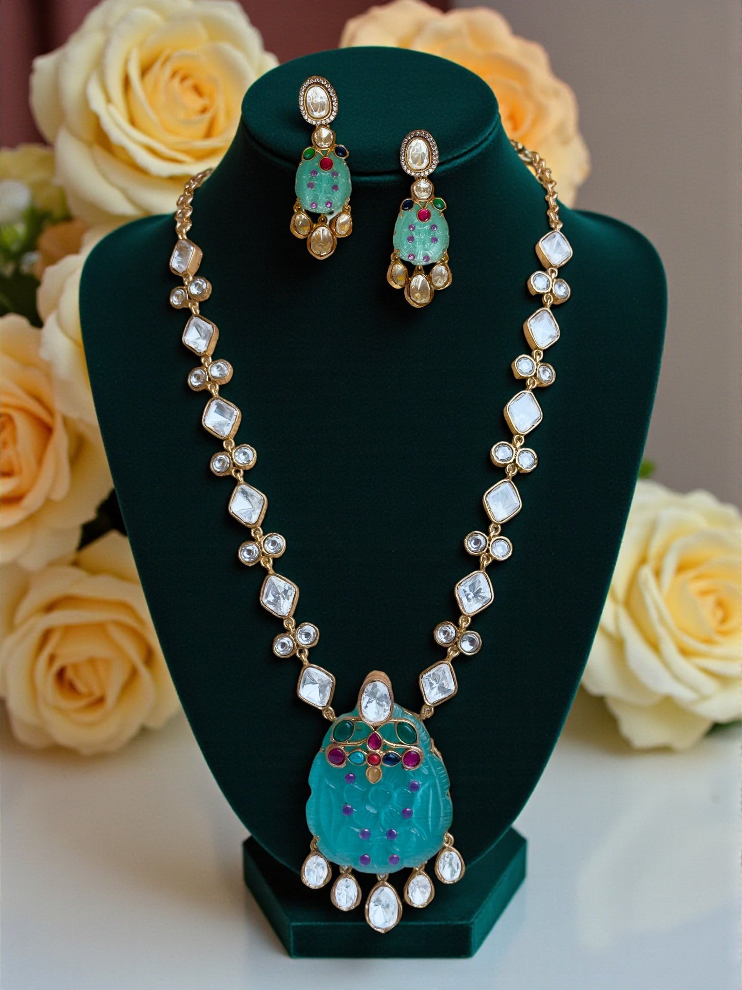 Lavanya Aqua Green Fusion Necklace Set