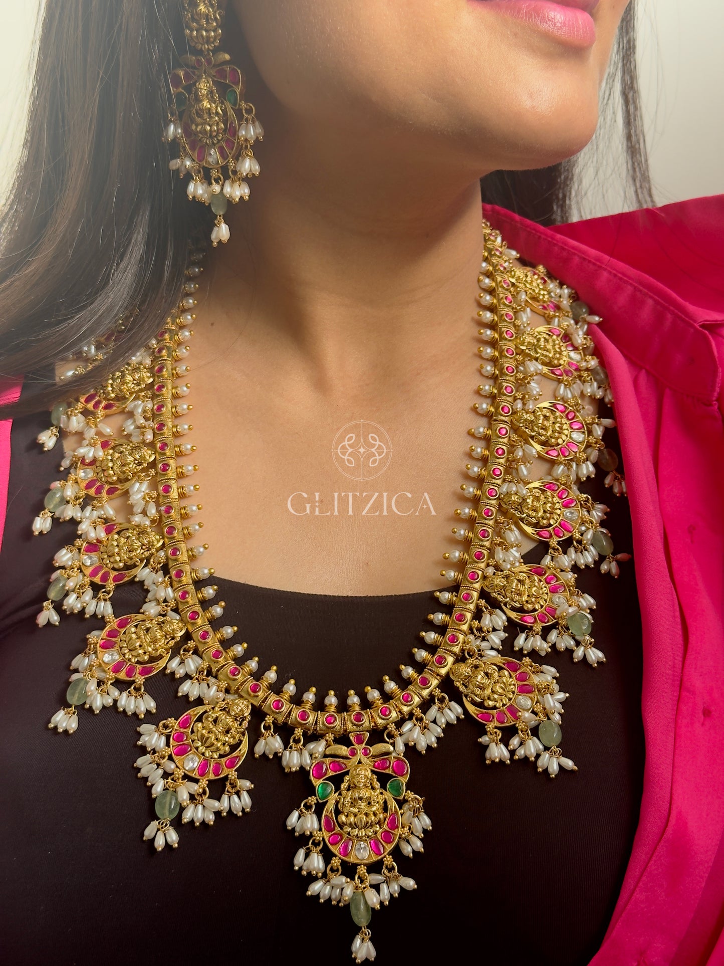 Long Jadau Fusion Antique Necklace Set