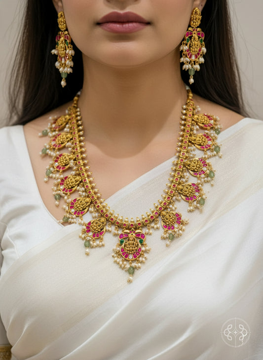 Long Jadau Fusion Antique Necklace Set