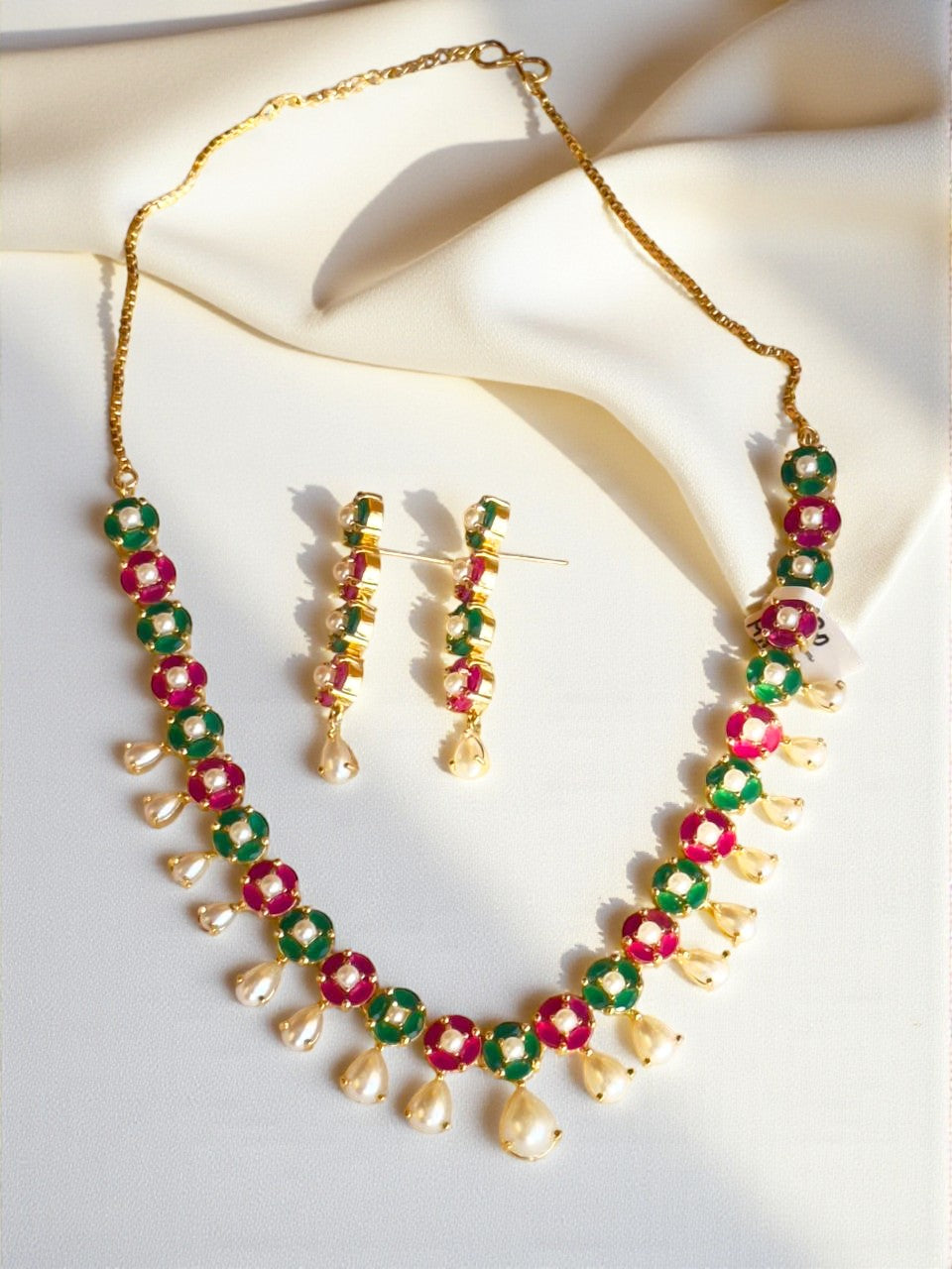Ragini Ruby and Emerald Pearl Necklace Set