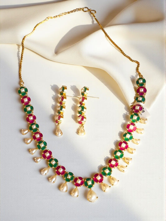 Ragini Ruby and Emerald Pearl Necklace Set
