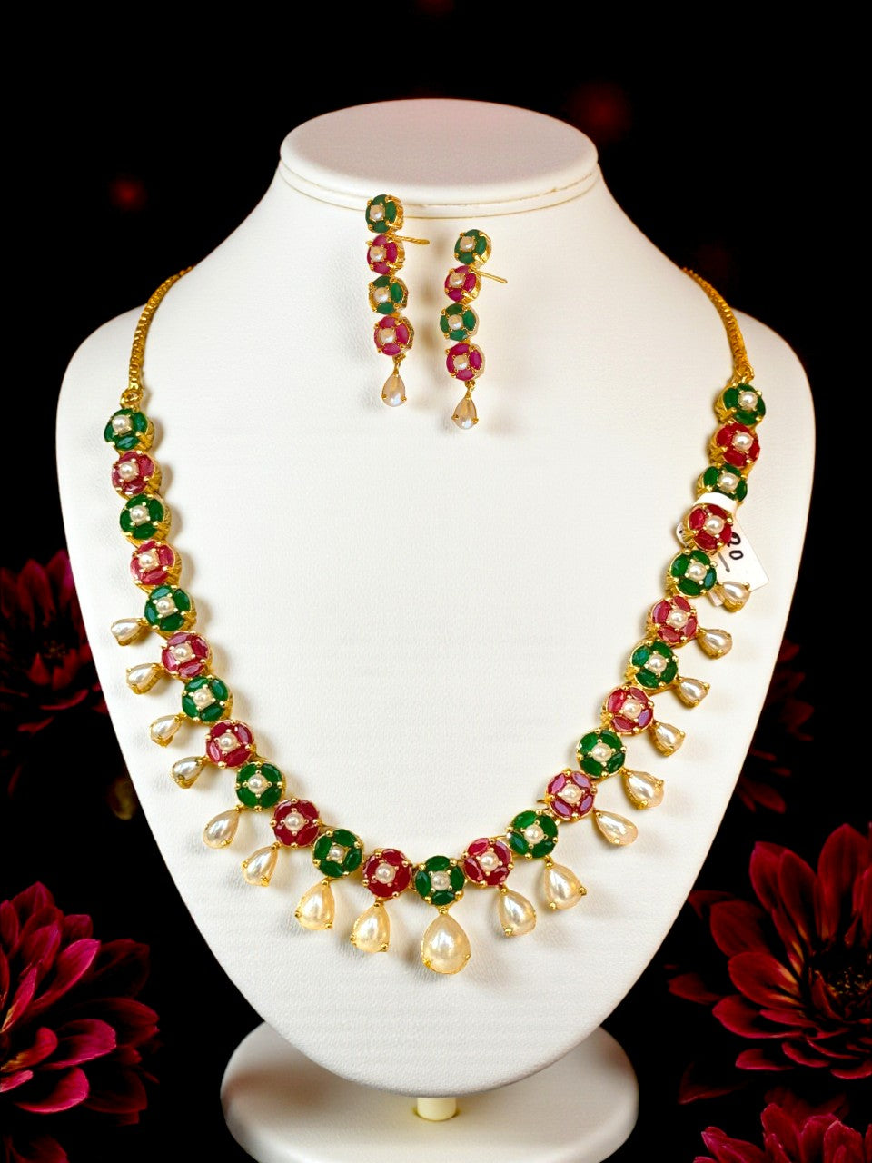 Ragini Ruby and Emerald Pearl Necklace Set