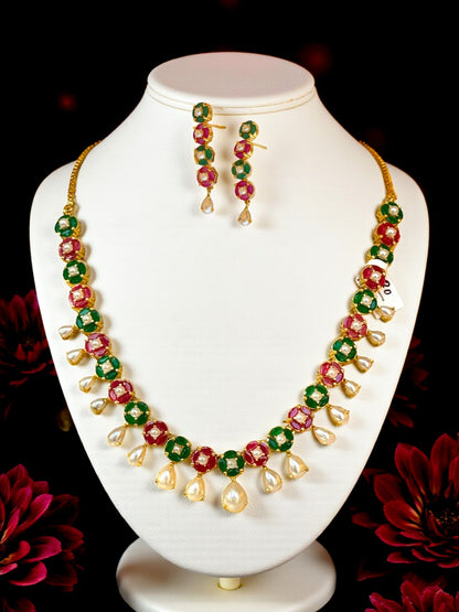Ragini Ruby and Emerald Pearl Necklace Set