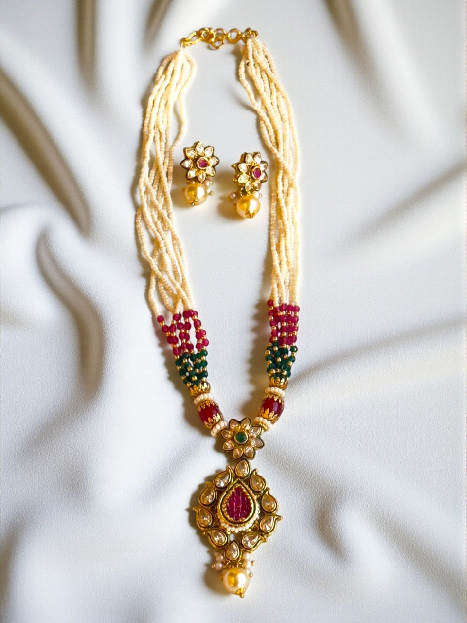 Rasha Ruby Pearl Beaded Long Necklace