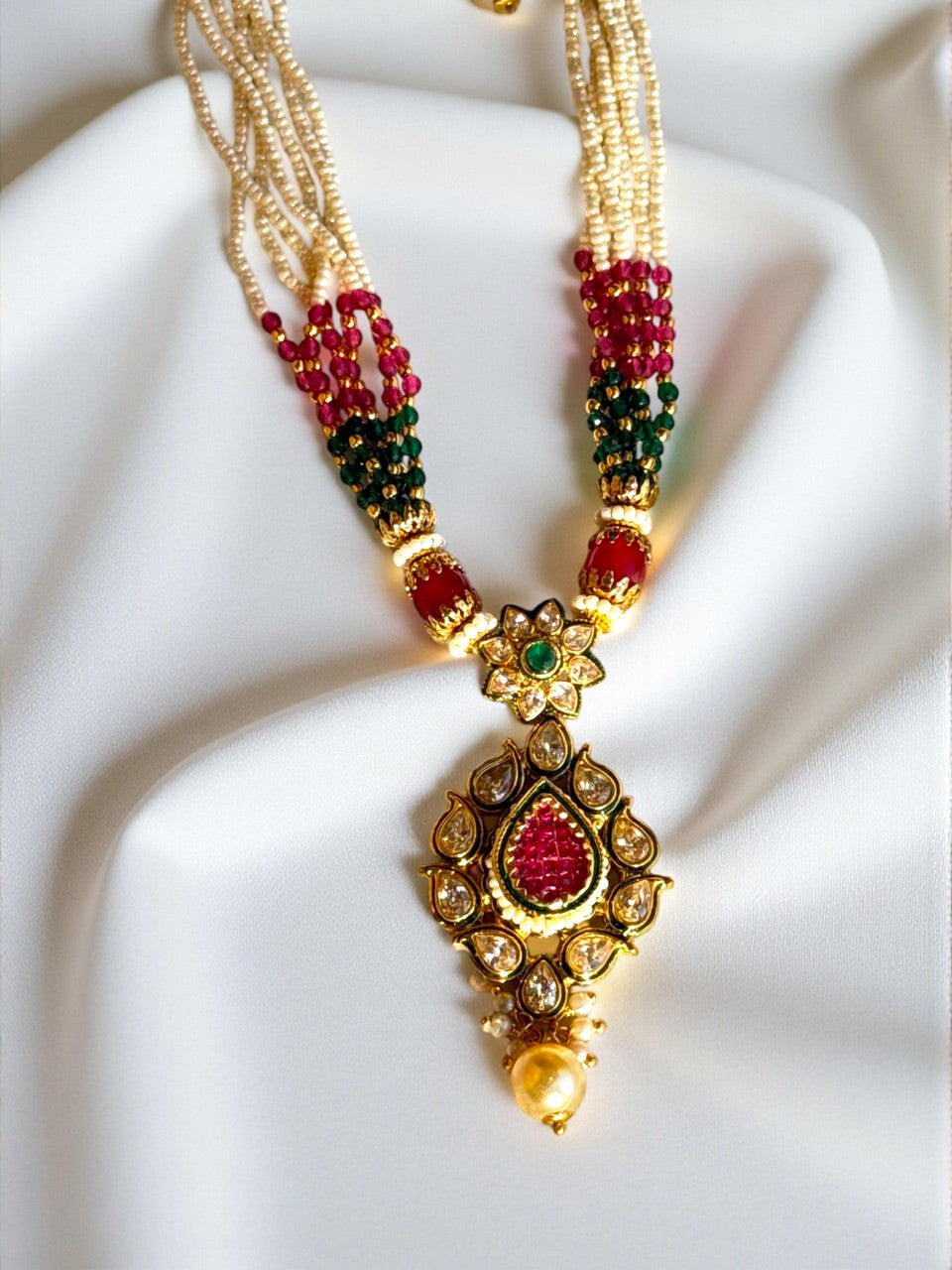 Rasha Ruby Pearl Beaded Long Necklace