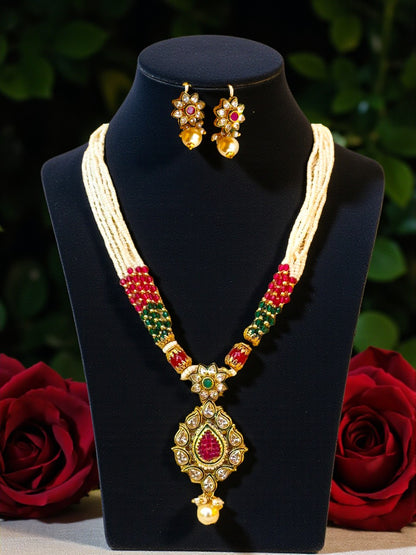 Rasha Ruby Pearl Beaded Long Necklace