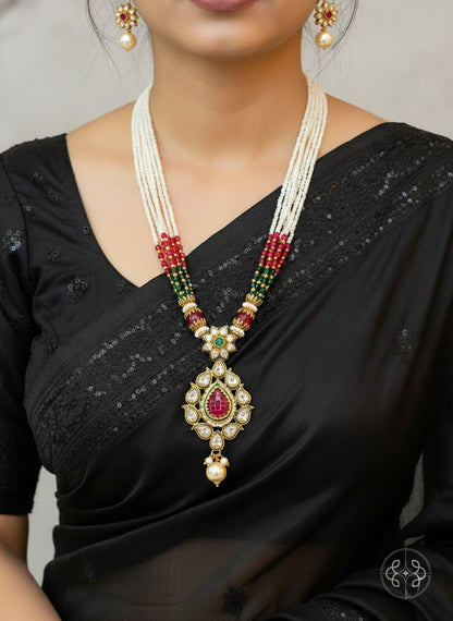 Rasha Ruby Pearl Beaded Long Necklace