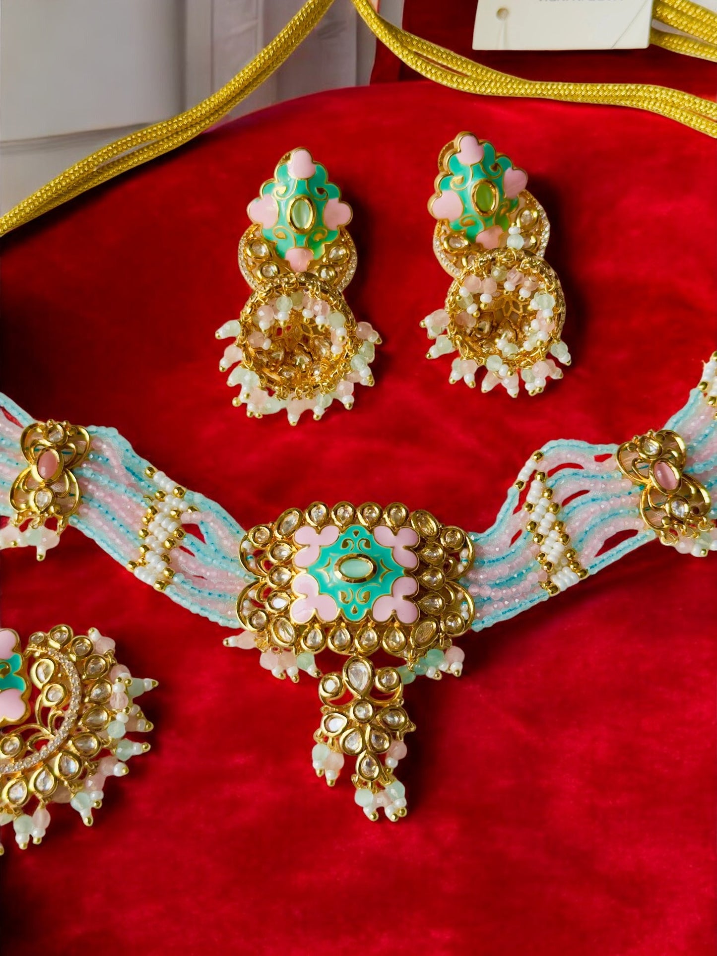 Rajasi Blossoms Kundan Meenakari CZ Choker Set