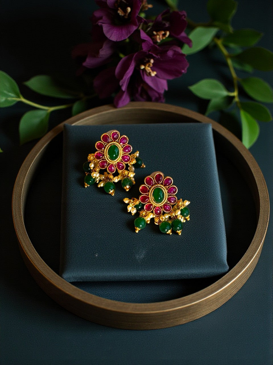 Rivas Antique Ruby & Green Beaded Necklace Set