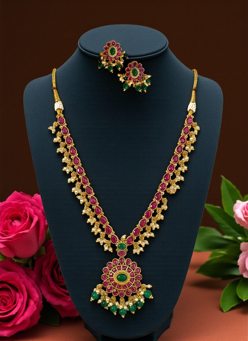 Rivas Antique Ruby & Green Beaded Necklace Set