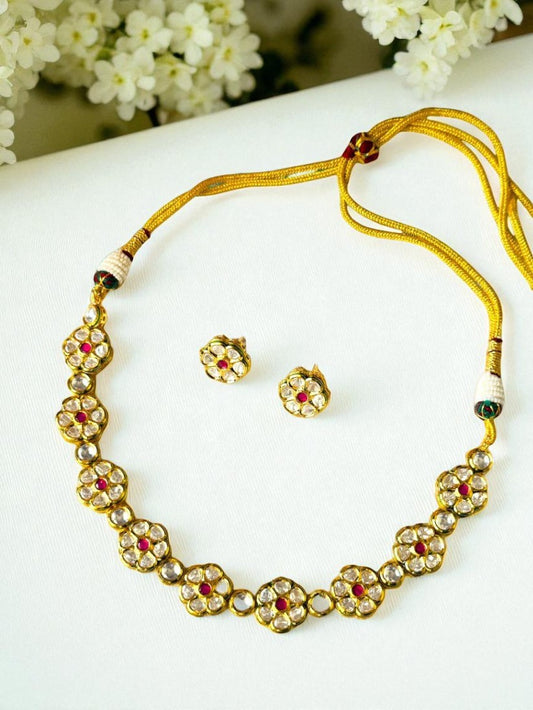 Sheena Pachi Kundan Flower Necklace Set