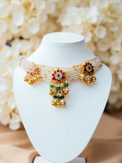Shahi Floral Kundan Pearl Choker Set