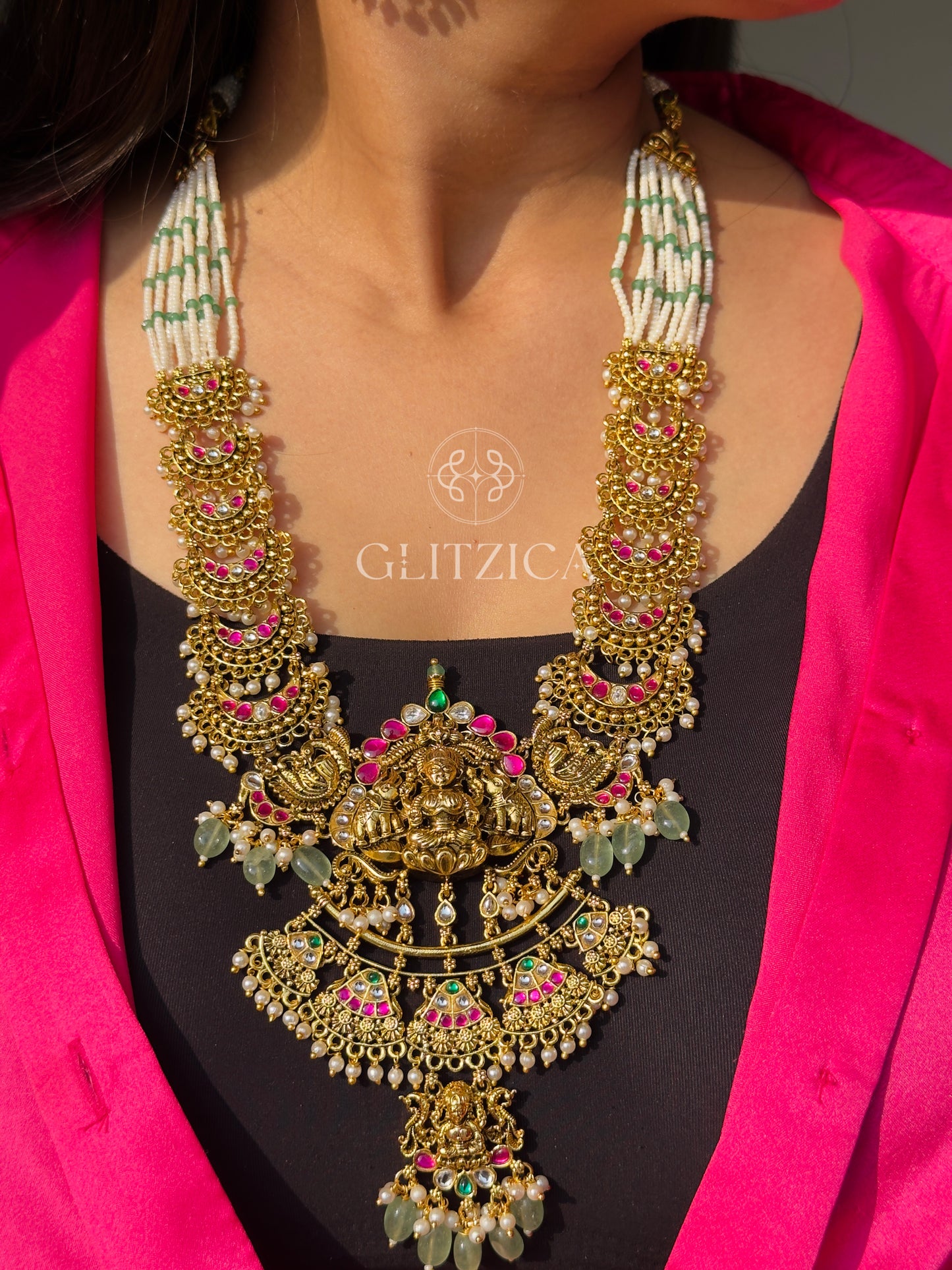 Shiromani Long Jadau Antique Necklace Set