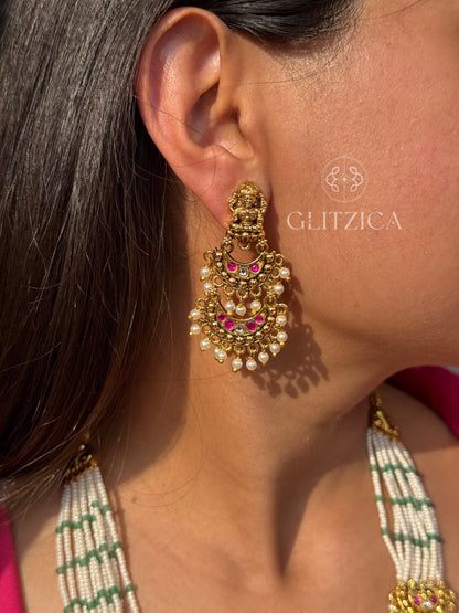 Shiromani Long Jadau Antique Necklace Set