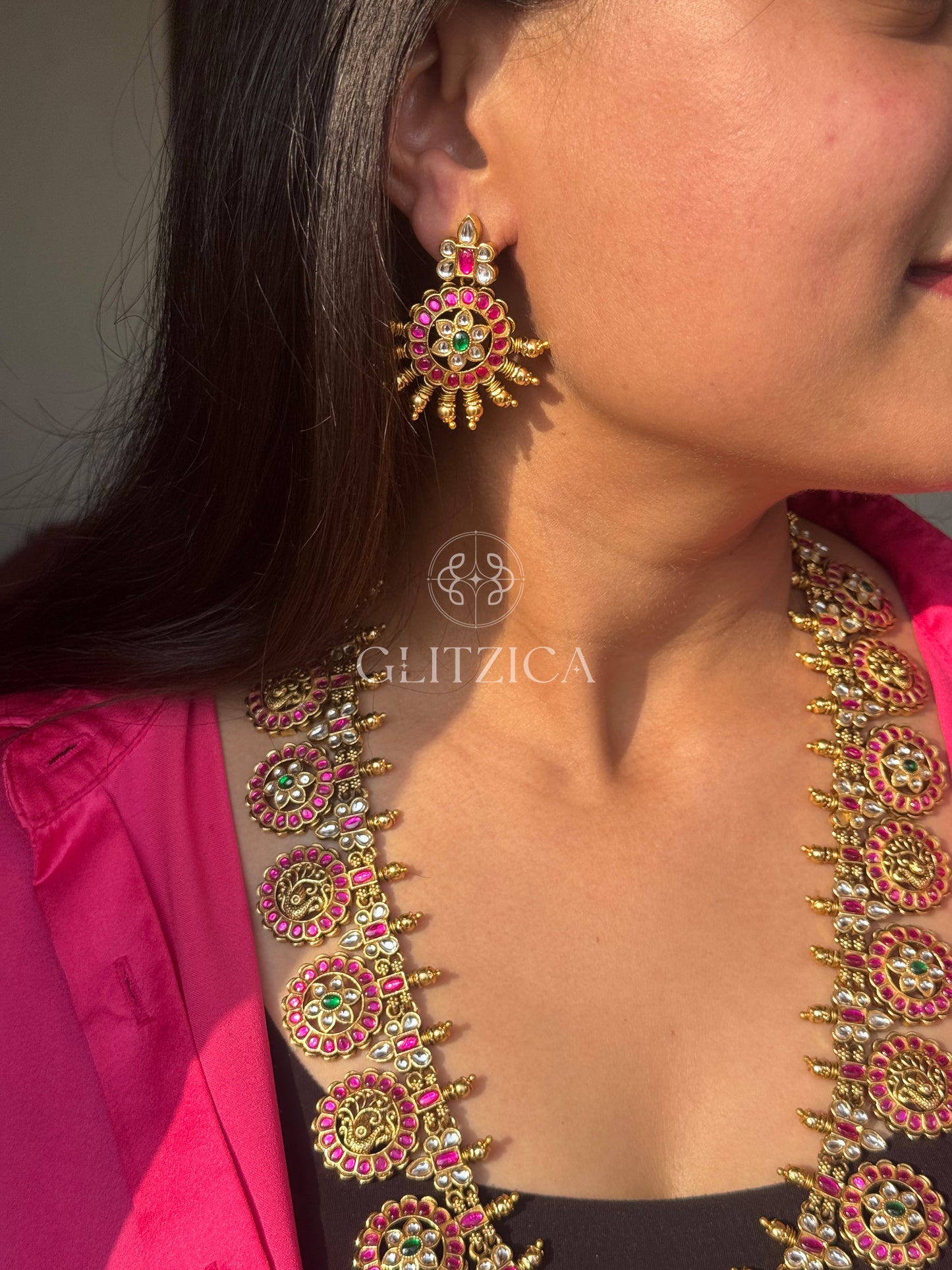 Long Kalyani Jadau Antique Necklace Set