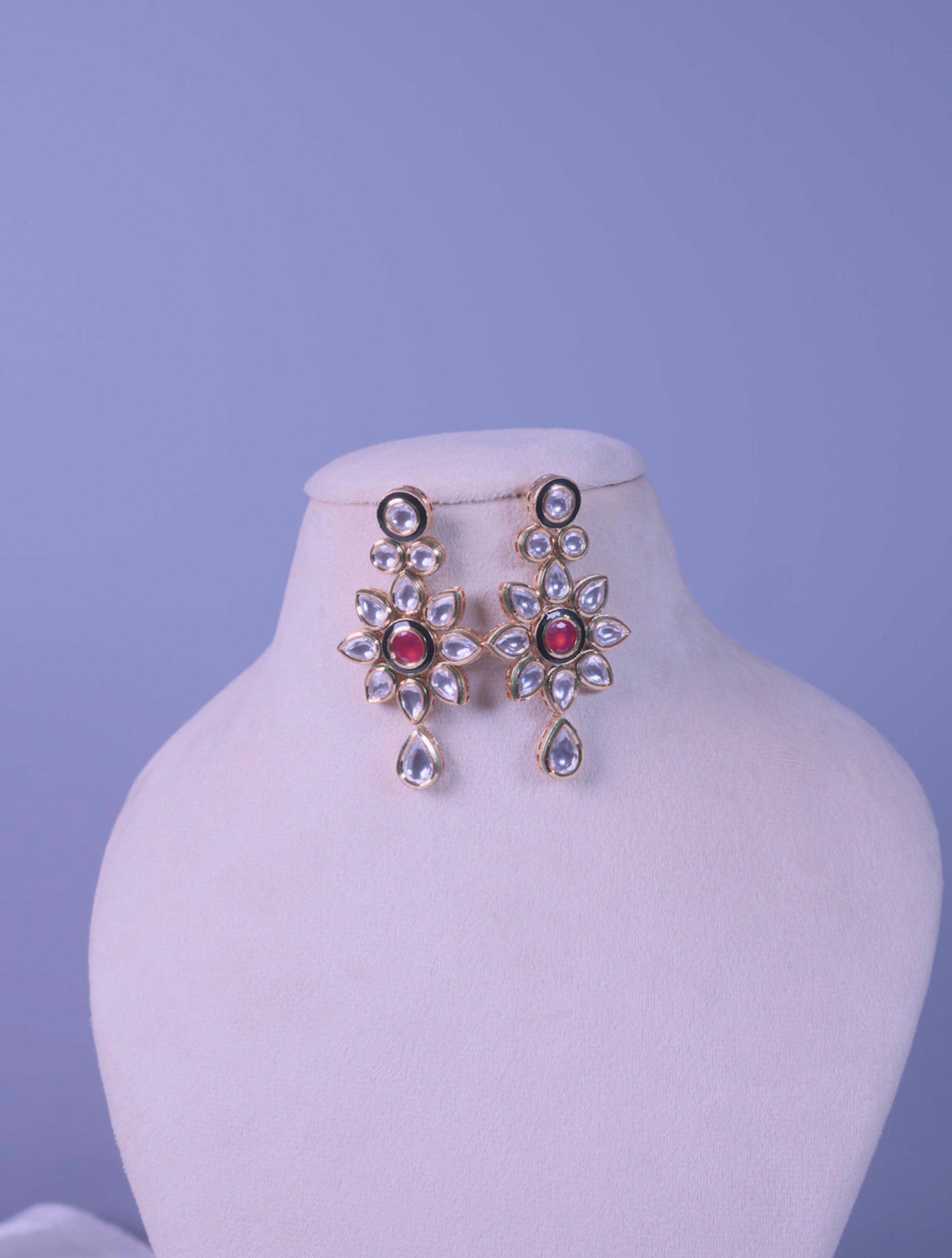 Ruby Floral Kundan Drop Earrings