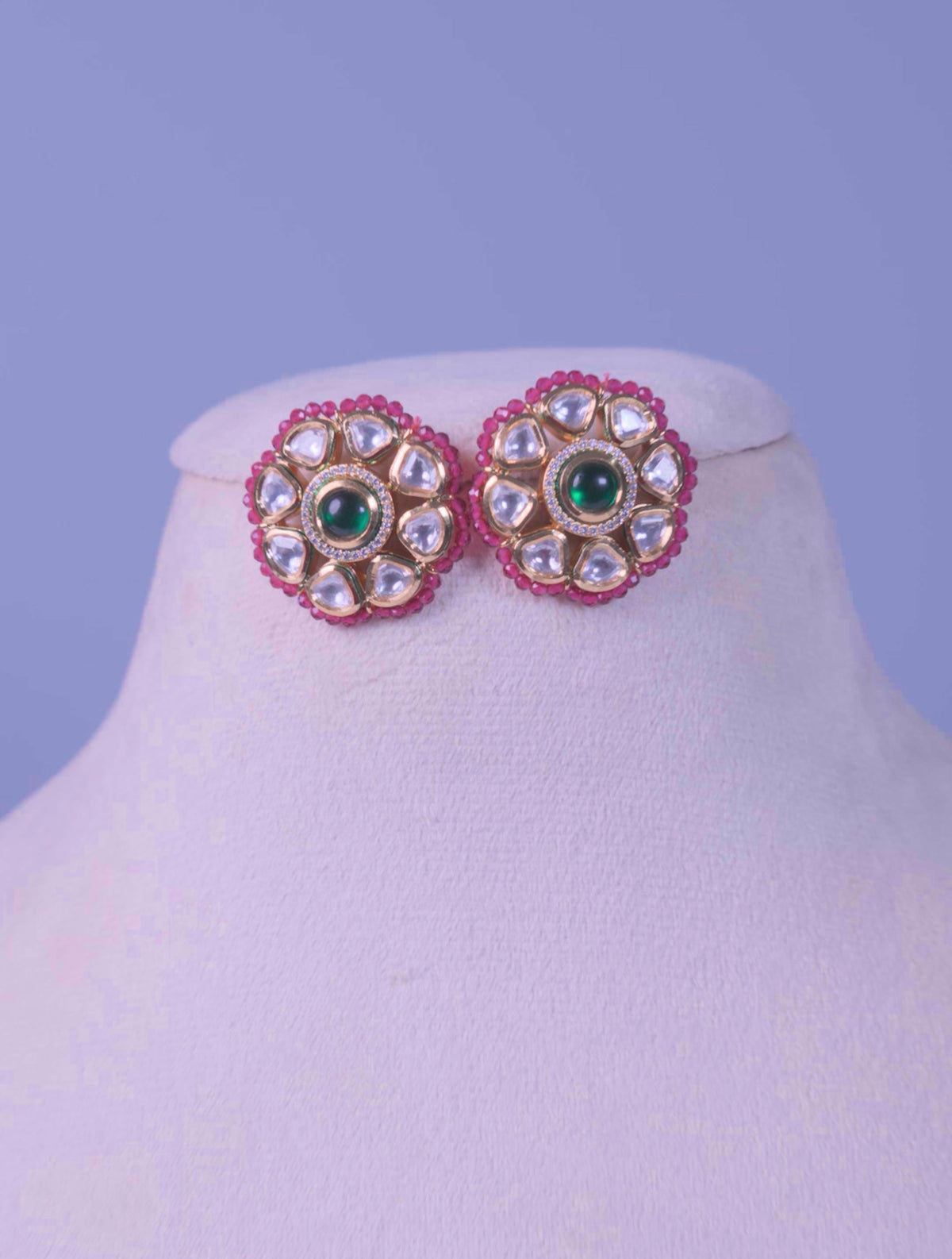 Kundan Green Stone Stud Earrings