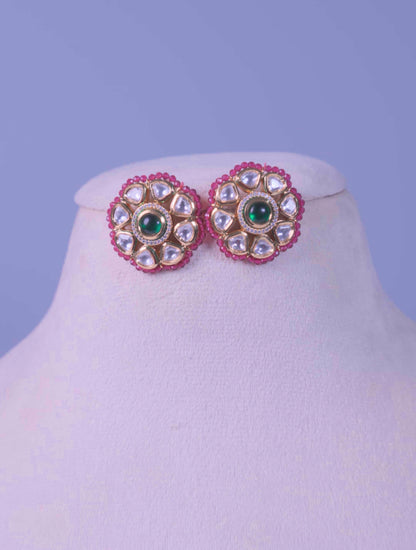 Kundan Green Stone Stud Earrings