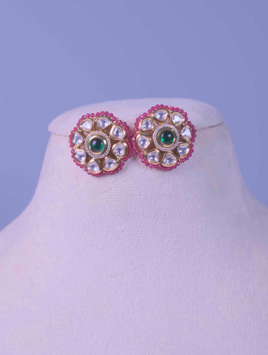 Kundan Green Stone Stud Earrings