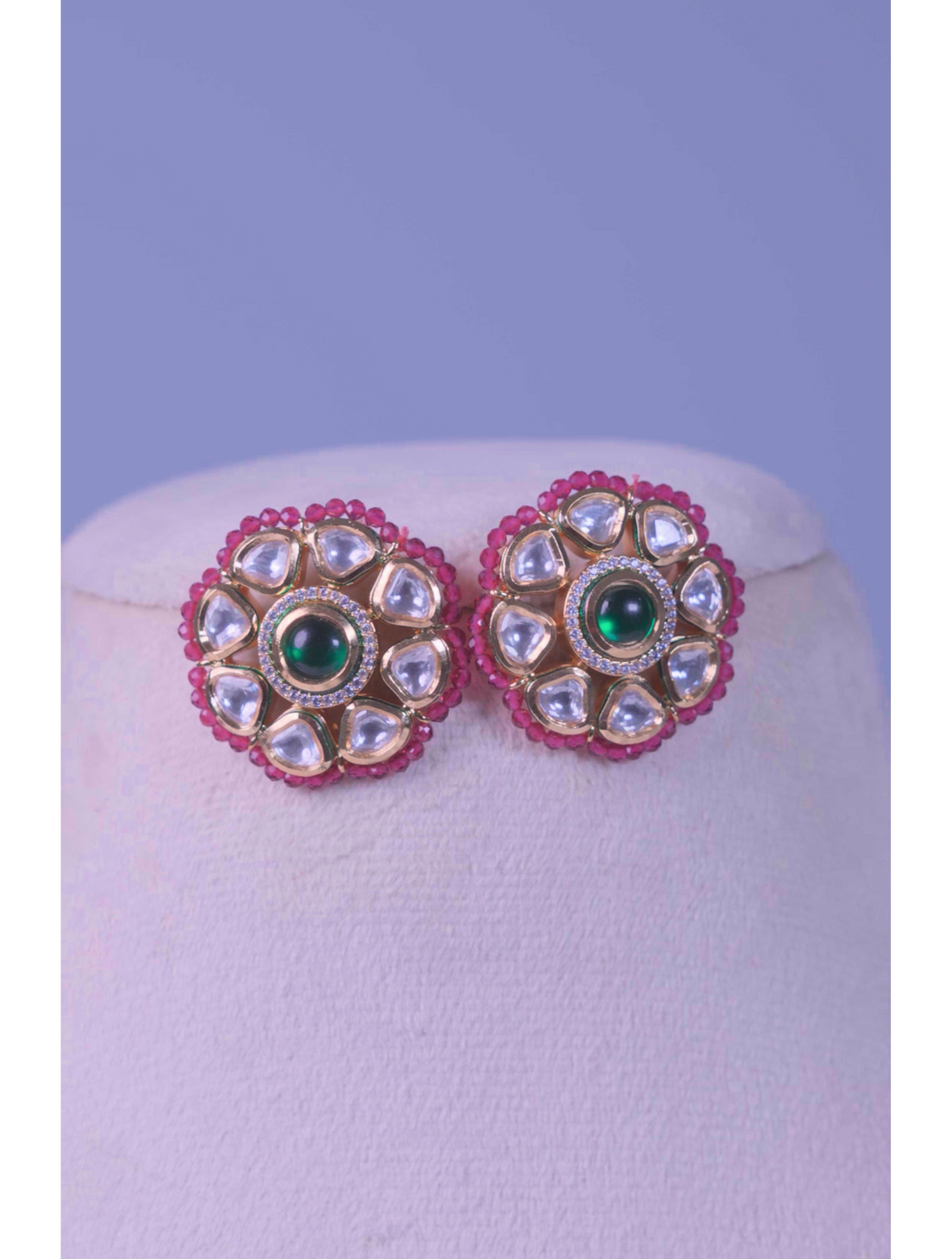 Kundan Green Stone Stud Earrings