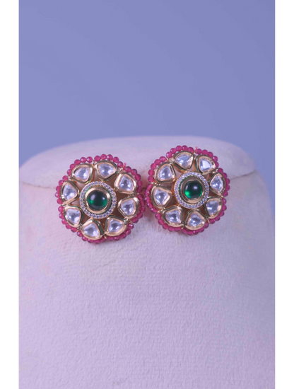 Kundan Green Stone Stud Earrings