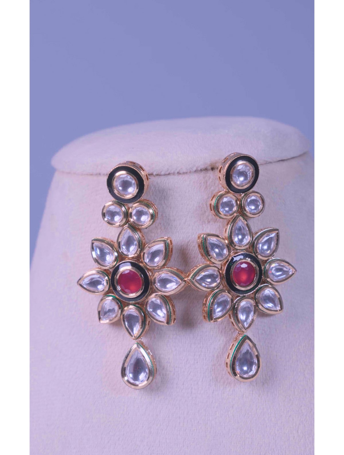 Ruby Floral Kundan Drop Earrings