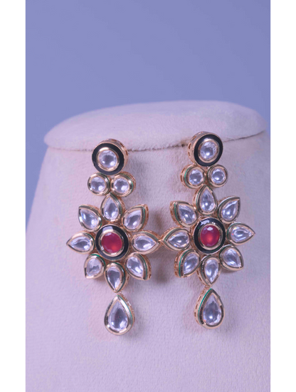 Ruby Floral Kundan Drop Earrings