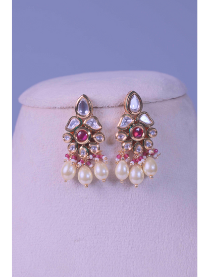 Kundan Ruby & Pearl Drop Earrings