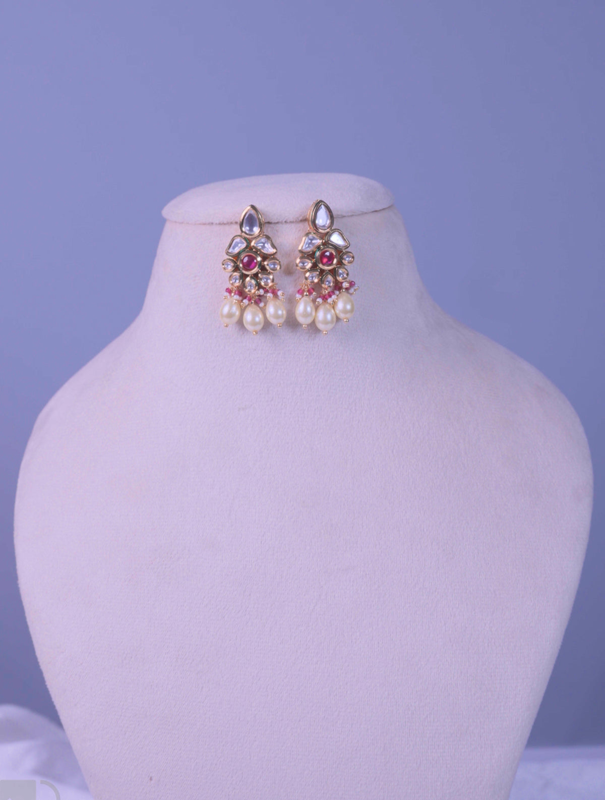 Kundan Ruby & Pearl Drop Earrings