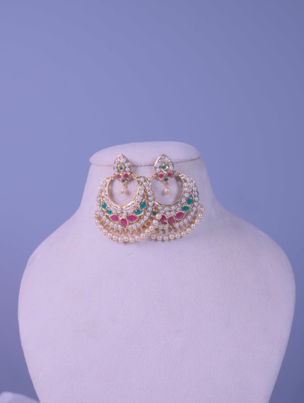 Kundan Meenakari Pearl Chandbali Earrings