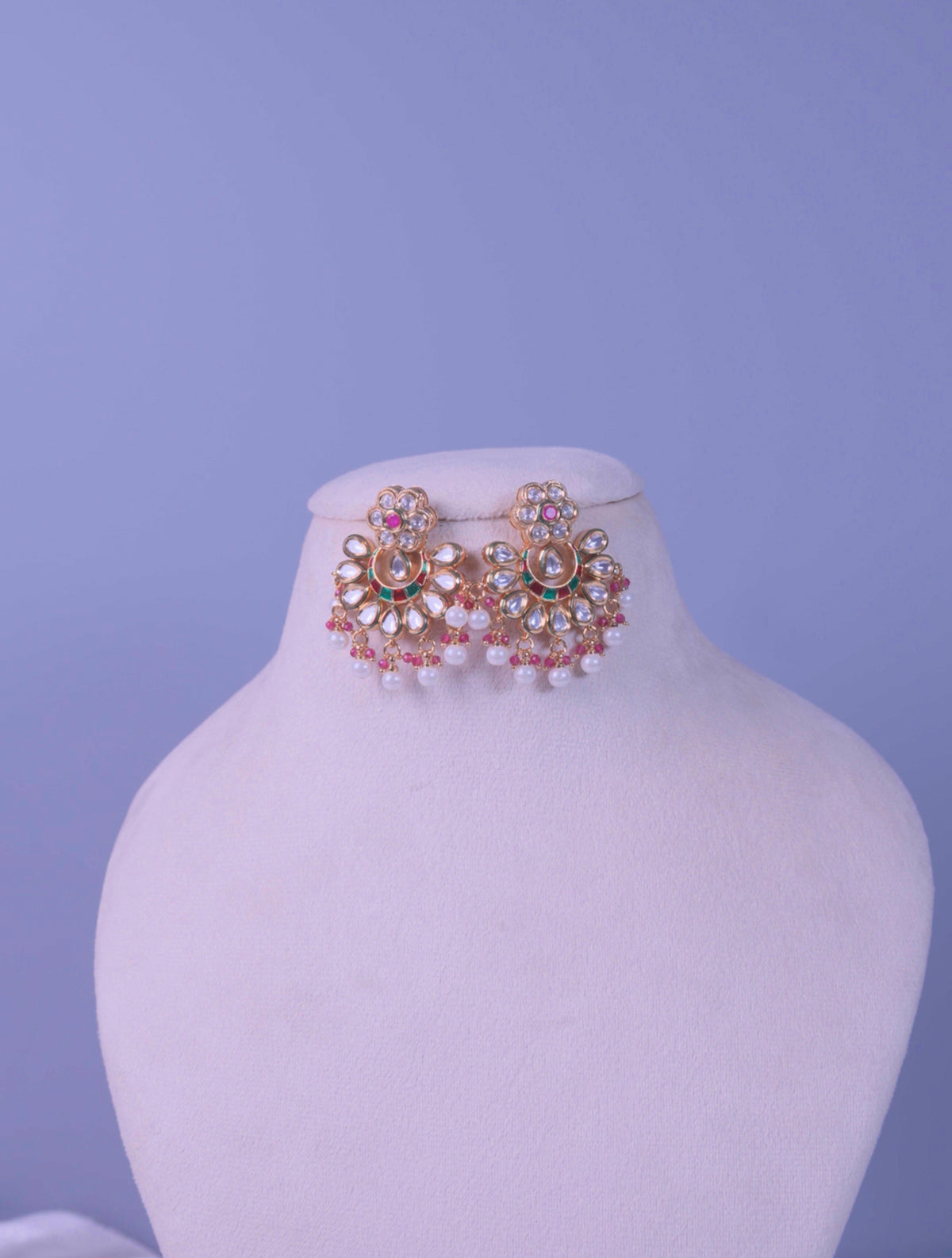 Kundan Floral Pearl Drop Jhumkas Earrings