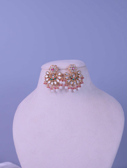 Kundan Floral Pearl Drop Jhumkas Earrings
