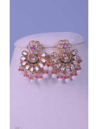Kundan Floral Pearl Drop Jhumkas Earrings