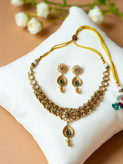 Pavithra Polki Antique Necklace Set