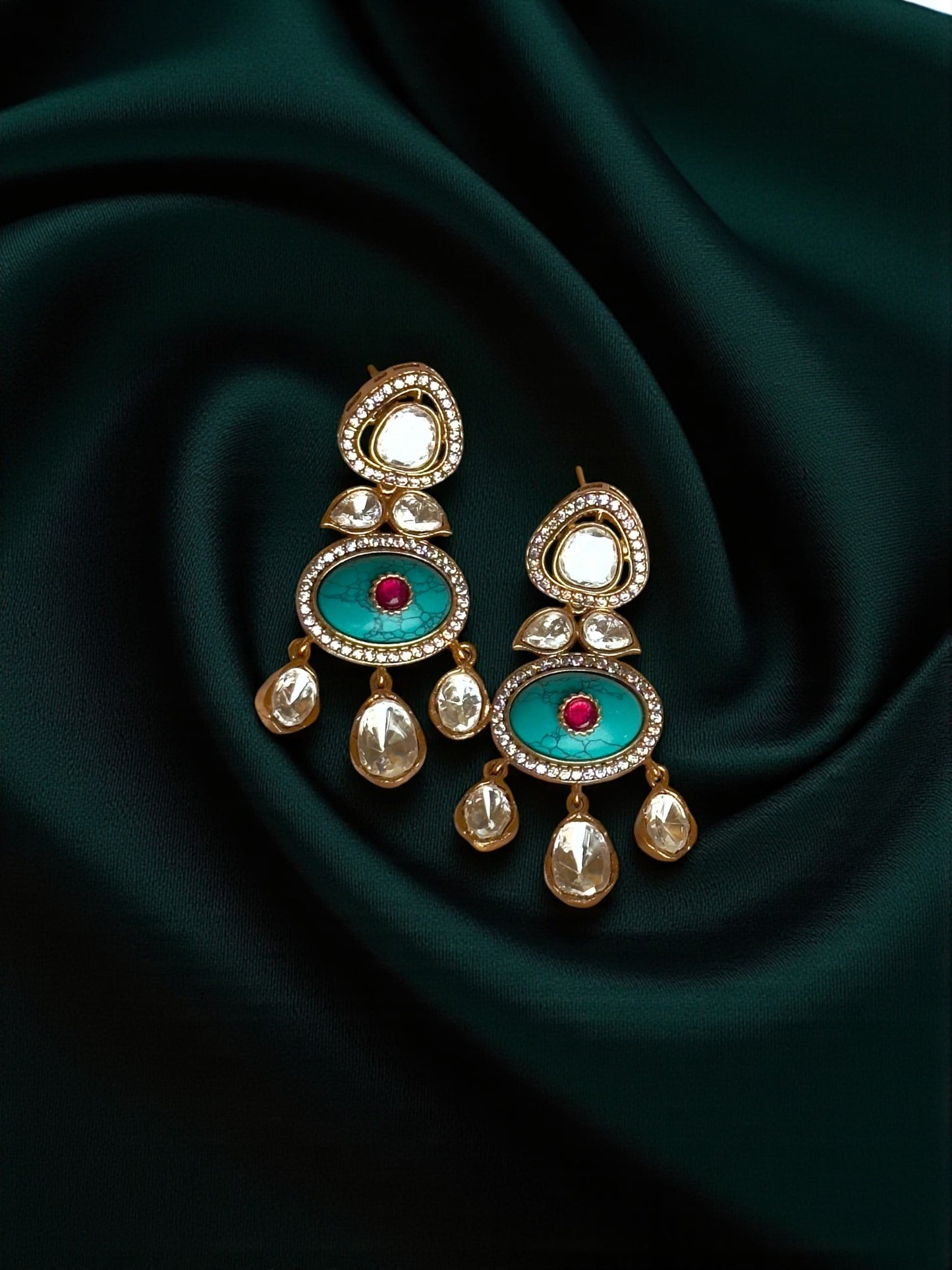 Turquoise & Ruby Fusion Moissanite Long Necklace Set