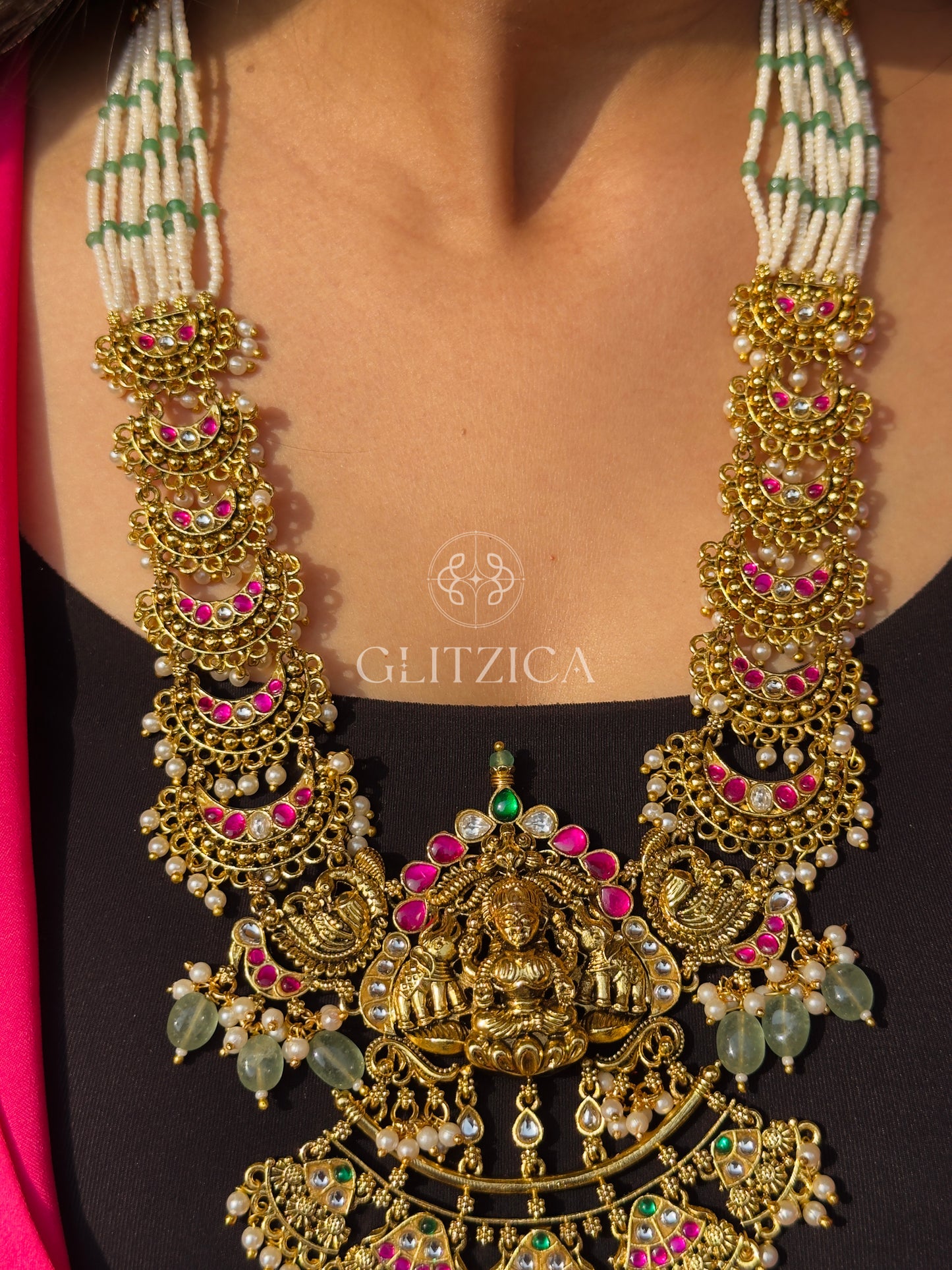 Shiromani Long Jadau Antique Necklace Set