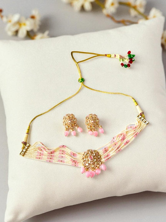 Blushing Maharani Kundan Polki CZ Choker Set