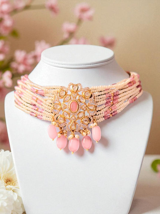 Blushing Maharani Kundan Polki CZ Choker Set