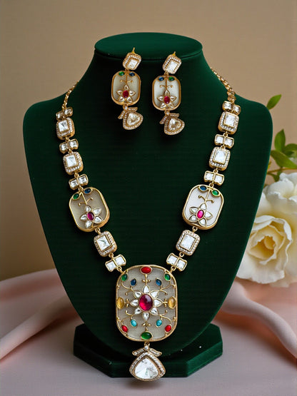 Lishika Navratna Moissanite Fusion Long Necklace Set