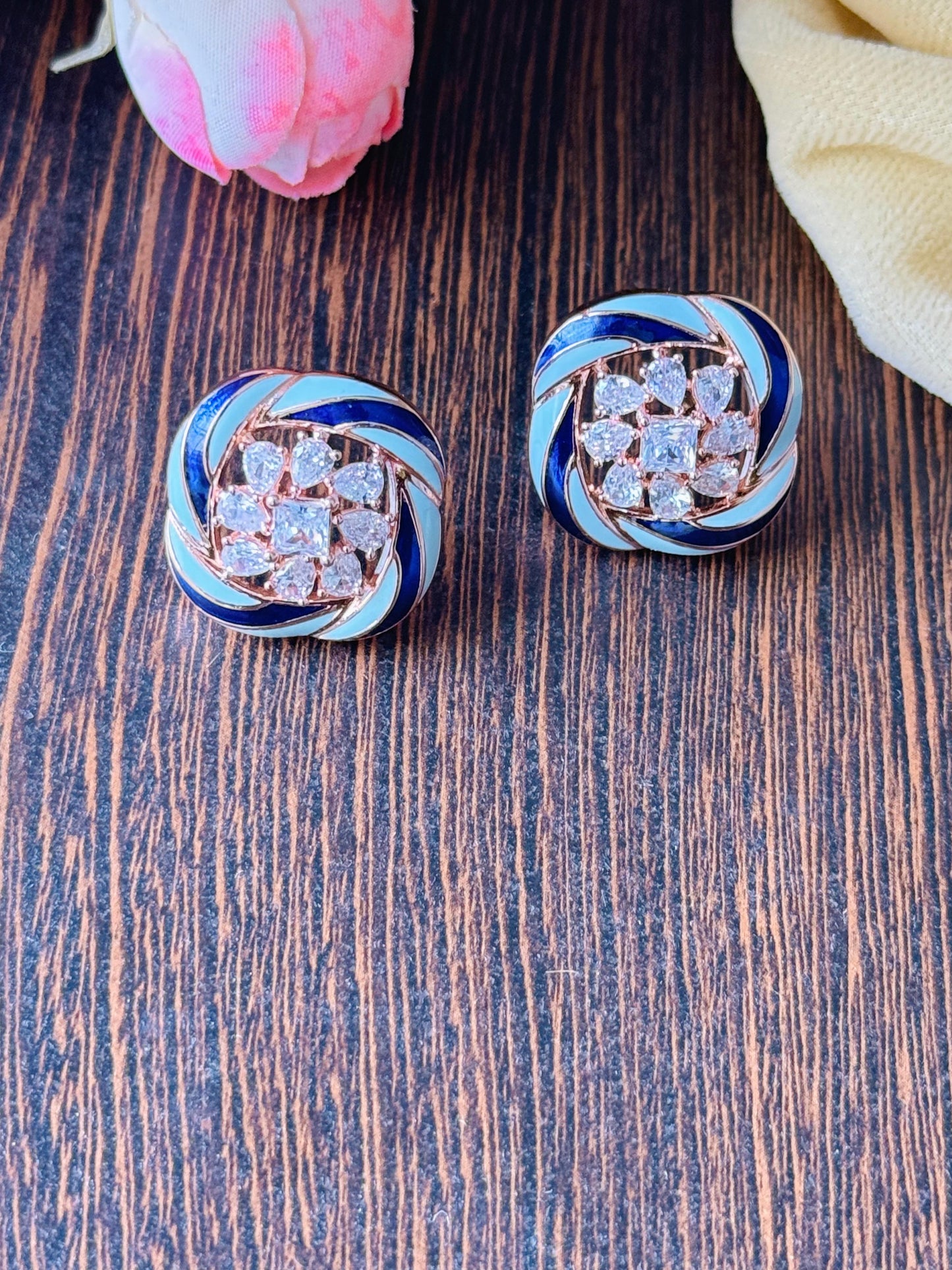 Meenakari CZ Stone Stud Earrings