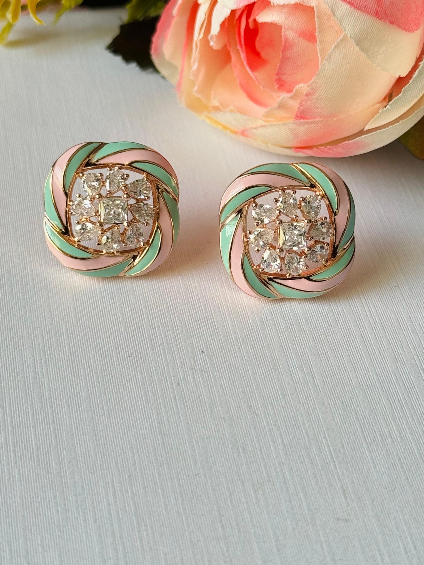 Meenakari CZ Stone Stud Earrings