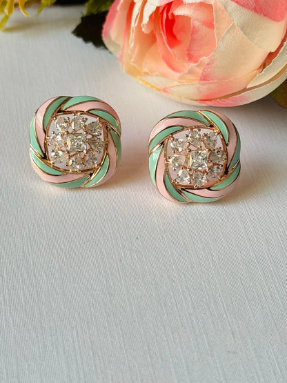 Meenakari CZ Stone Stud Earrings